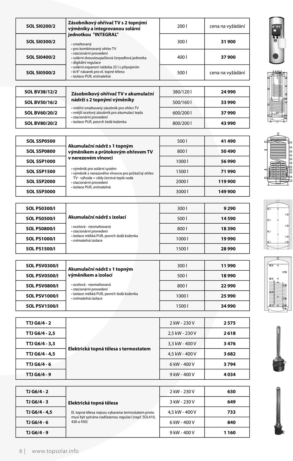 topné těleso izolace PUR, snímatelná 500 l cena na vyžádání SOL BV38/12/2 Zásobníkový ohřívač TV v akumulační 380/120 l 24 990 SOL BV50/16/2 nádrži s 2 topnými výměníky 500/160 l 33 990 SOL BV60/20/2