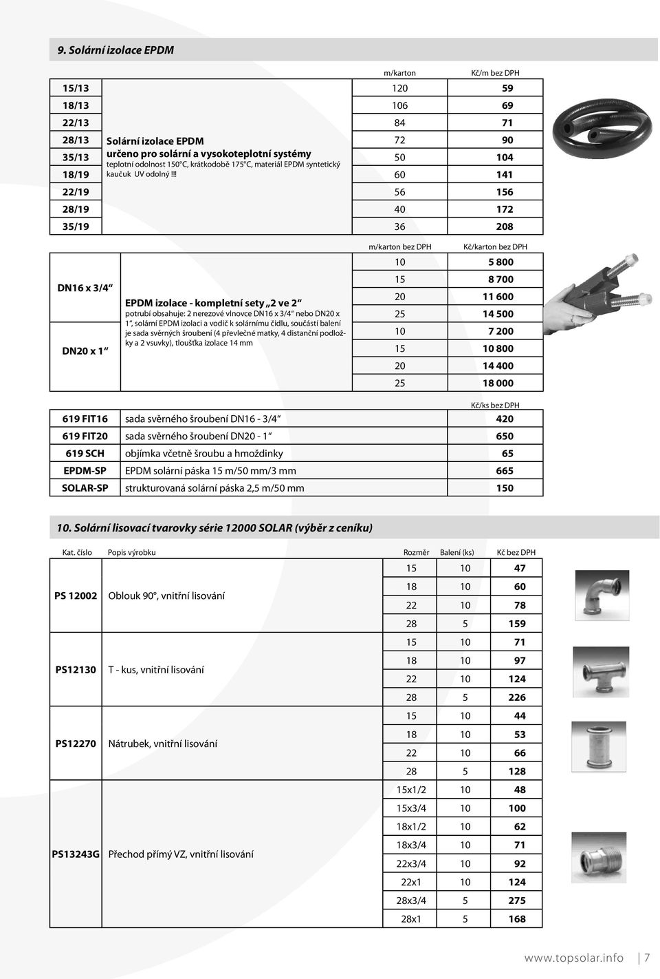 !! 72 50 60 90 104 141 22/19 56 156 28/19 40 172 35/19 36 208 DN16 x 3/4 DN20 x 1 EPDM izolace - kompletní sety 2 ve 2 potrubí obsahuje: 2 nerezové vlnovce DN16 x 3/4 nebo DN20 x 1, solární EPDM