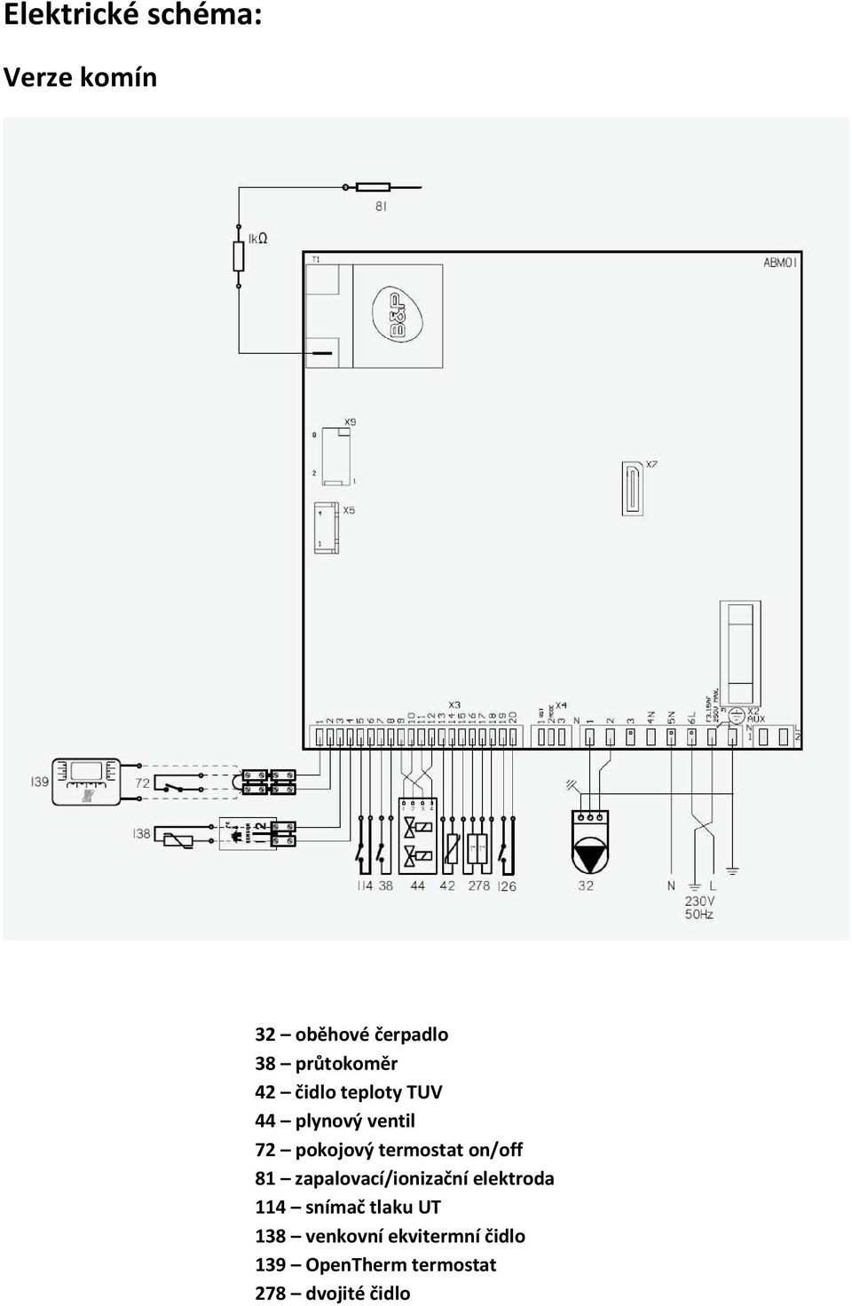 on/off 81 zapalovací/ionizační elektroda 114 snímač tlaku UT 138