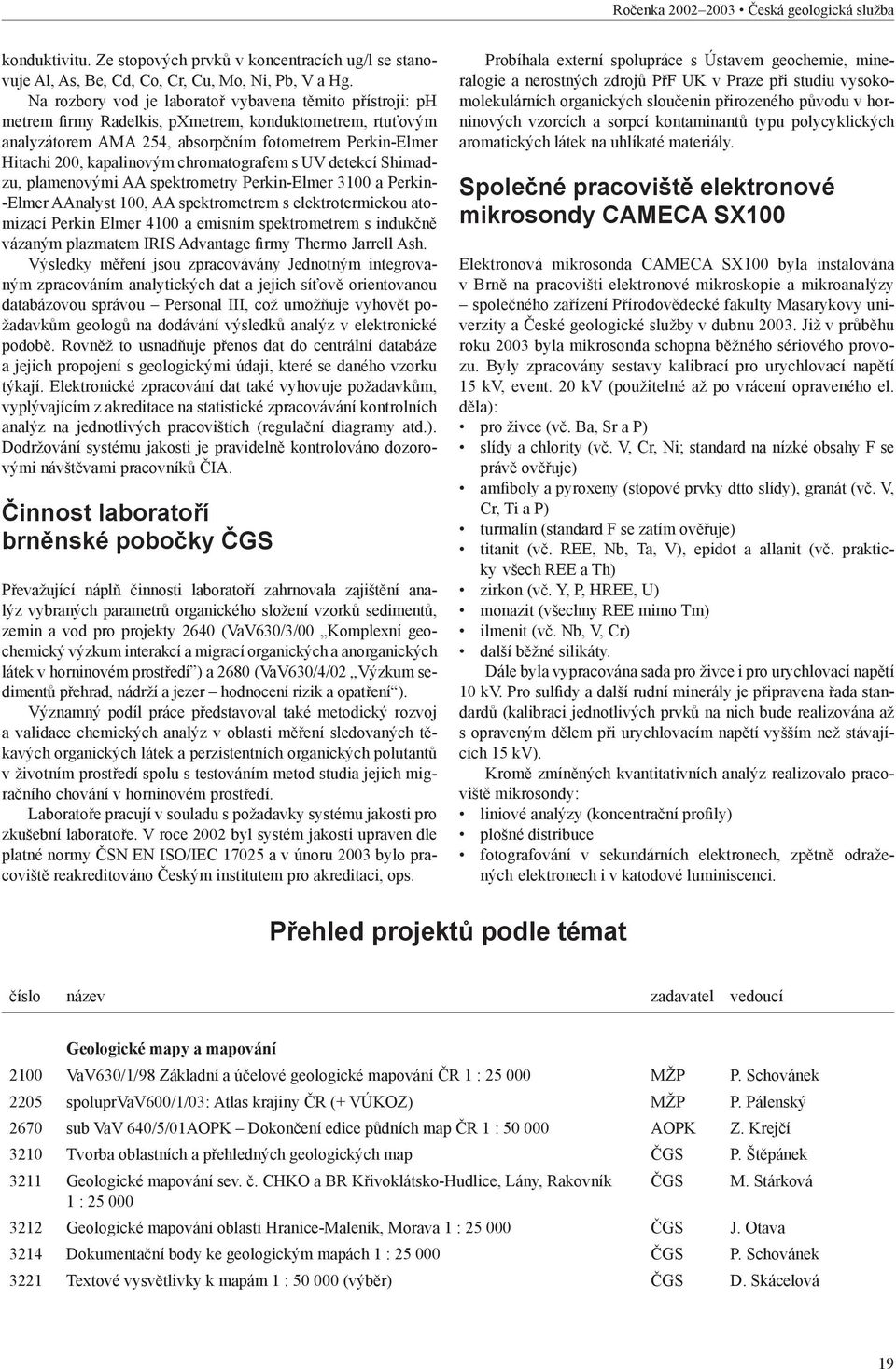 chromatografem s UV detekcí Shimadzu, plamenovými AA spektrometry Perkin-Elmer 3100 a Perkin- -Elmer AAnalyst 100, AA spektrometrem s elektrotermickou atomizací Perkin Elmer 4100 a emisním