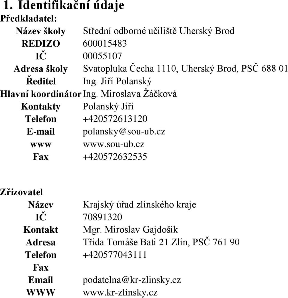 Miroslava Žáčková Kontakty Polanský Jiří Telefon +420572613120 E-mail polansky@sou-ub.