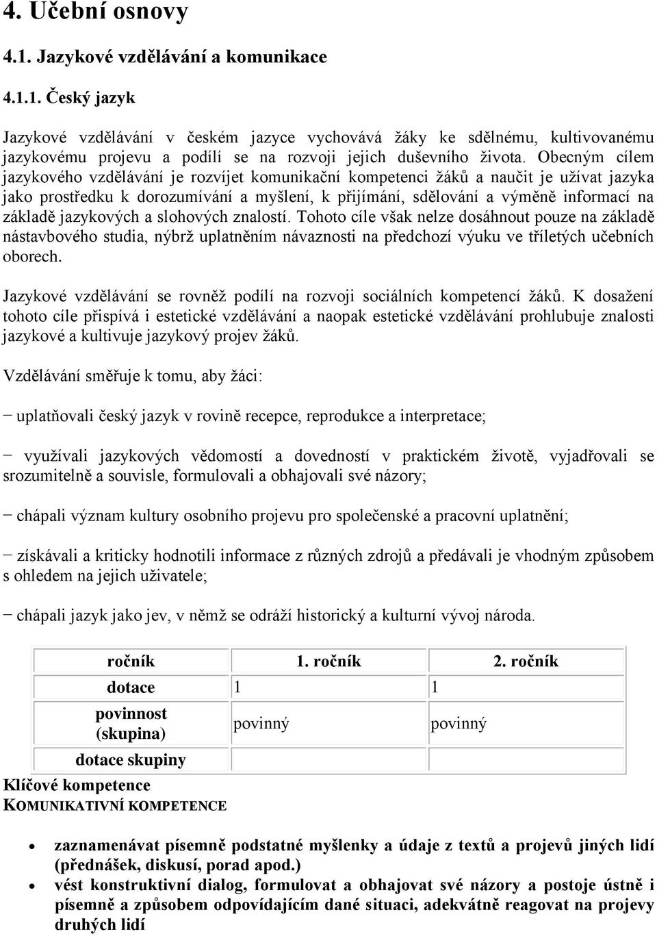 jazykových a slohových znalostí. Tohoto cíle však nelze dosáhnout pouze na základě nástavbového studia, nýbrž uplatněním návaznosti na předchozí výuku ve tříletých učebních oborech.