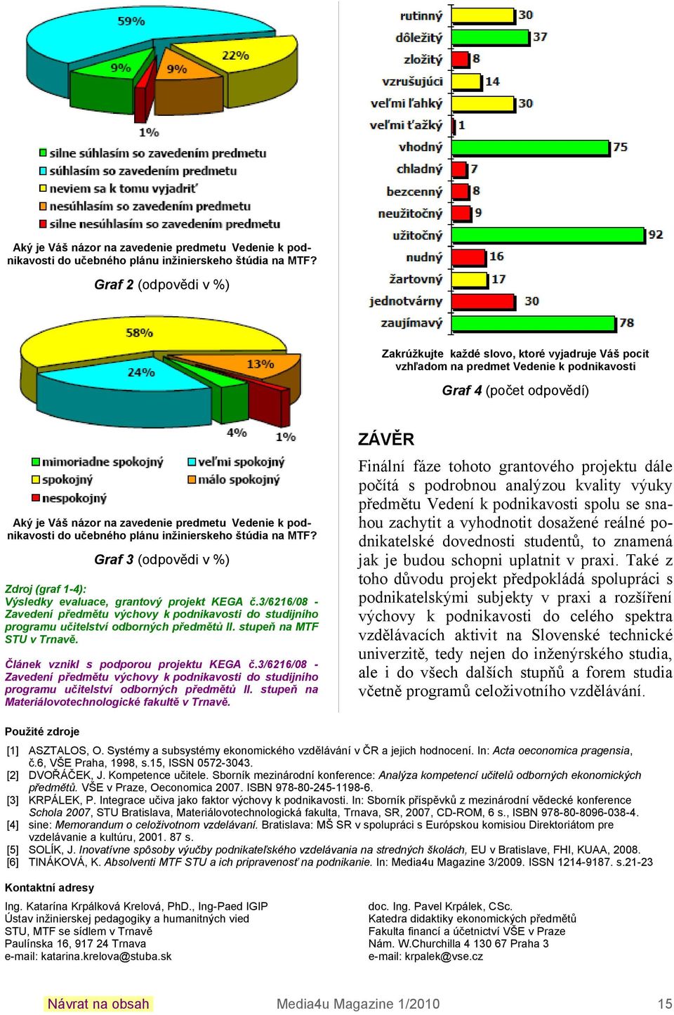 projet KEGA č.3/66/08 - Zavedení předmětu výchovy podniavosti do studijního programu učitelství odborných předmětů II. stupeň na MTF STU v Trnavě. Článe vznil s podporou projetu KEGA č.