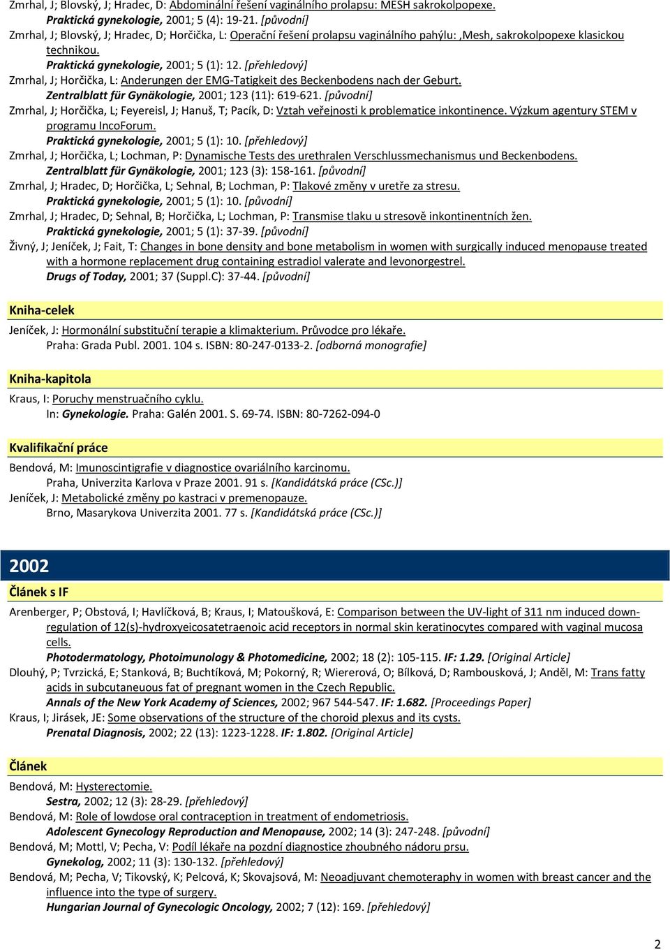 [přehledový] Zmrhal, J; Horčička, L: Anderungen der EMG Tatigkeit des Beckenbodens nach der Geburt. Zentralblatt für Gynäkologie, 2001; 123 (11): 619 621.