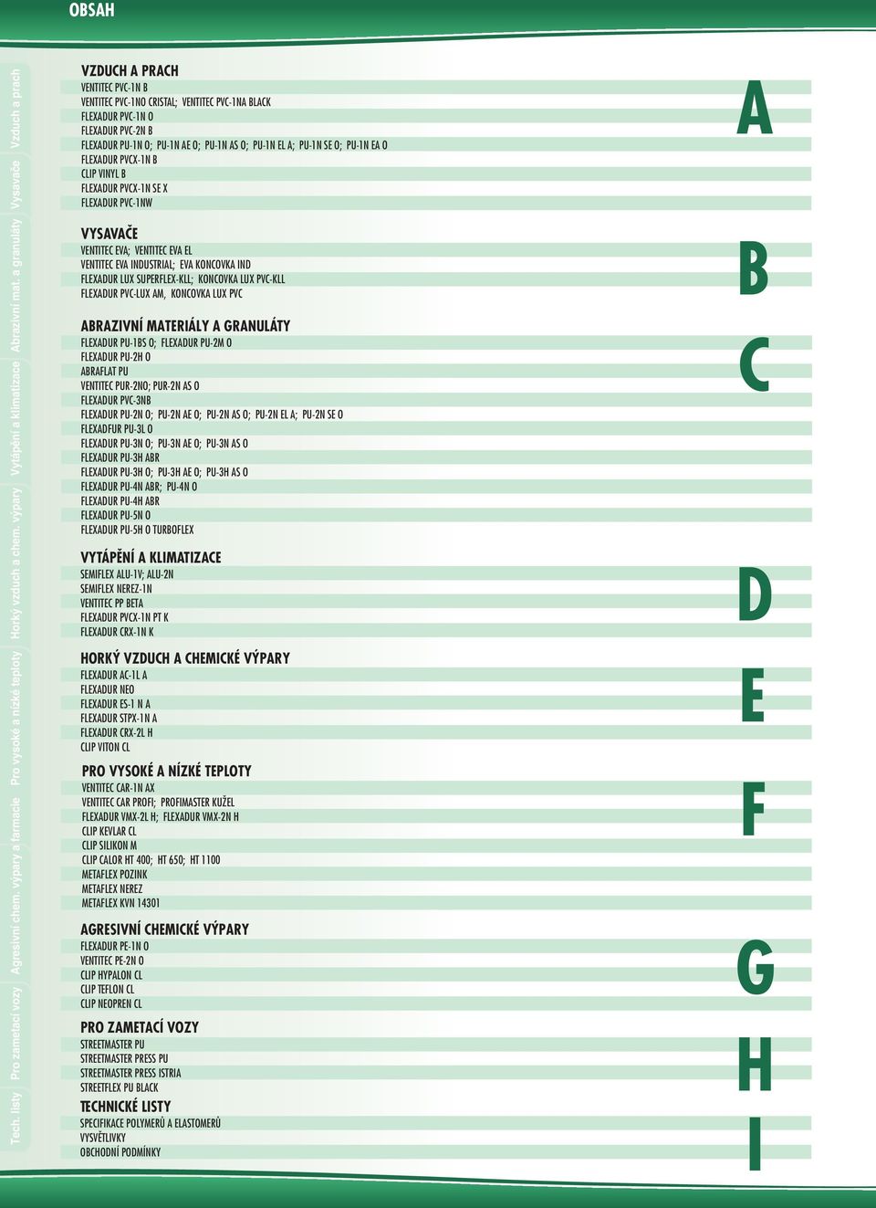 PVC-LUX AM, KONCOVKA LUX PVC ABRAZIVNÍ MATERIÁLY A GRANULÁTY FLEXADUR PU-BS O; FLEXADUR PU-M O FLEXADUR PU-H O ABRAFLAT PU VENTITEC PUR-NO; PUR-N AS O FLEXADUR PVC-NB FLEXADUR PU-N O; PU-N AE O; PU-N