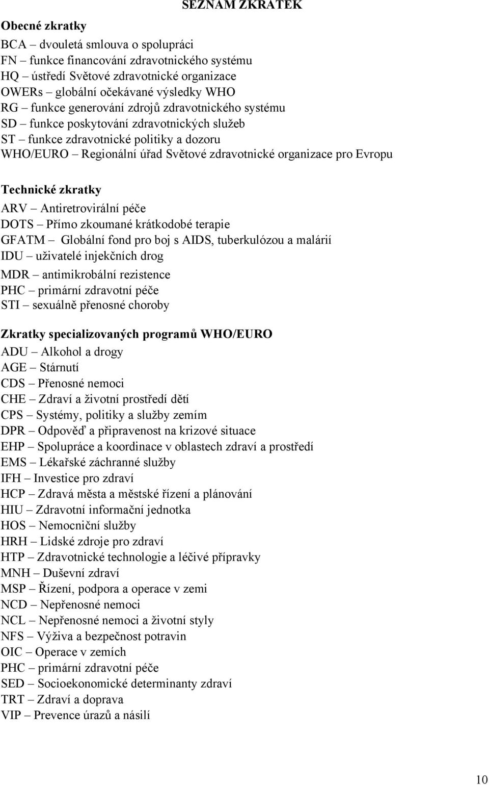 Technické zkratky ARV Antiretrovirální péče DOTS Přímo zkoumané krátkodobé terapie GFATM Globální fond pro boj s AIDS, tuberkulózou a malárií IDU uživatelé injekčních drog MDR antimikrobální