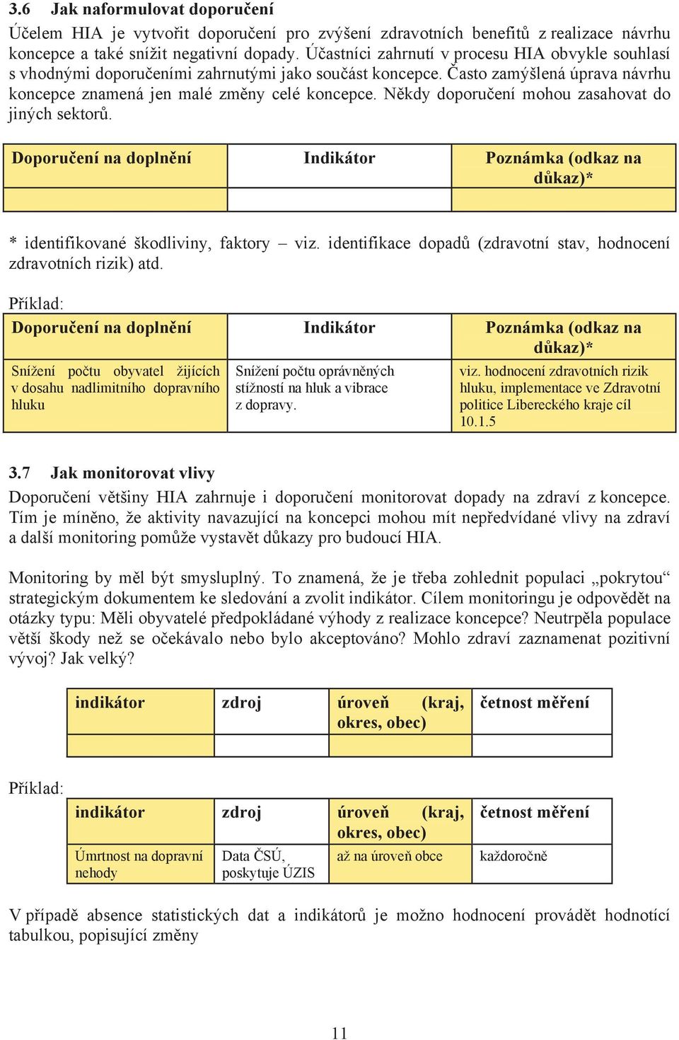 N kdy doporu ení mohou zasahovat do jiných sektor. Doporu ení na dopln ní Indikátor Poznámka (odkaz na d kaz)* * identifikované škodliviny, faktory viz.