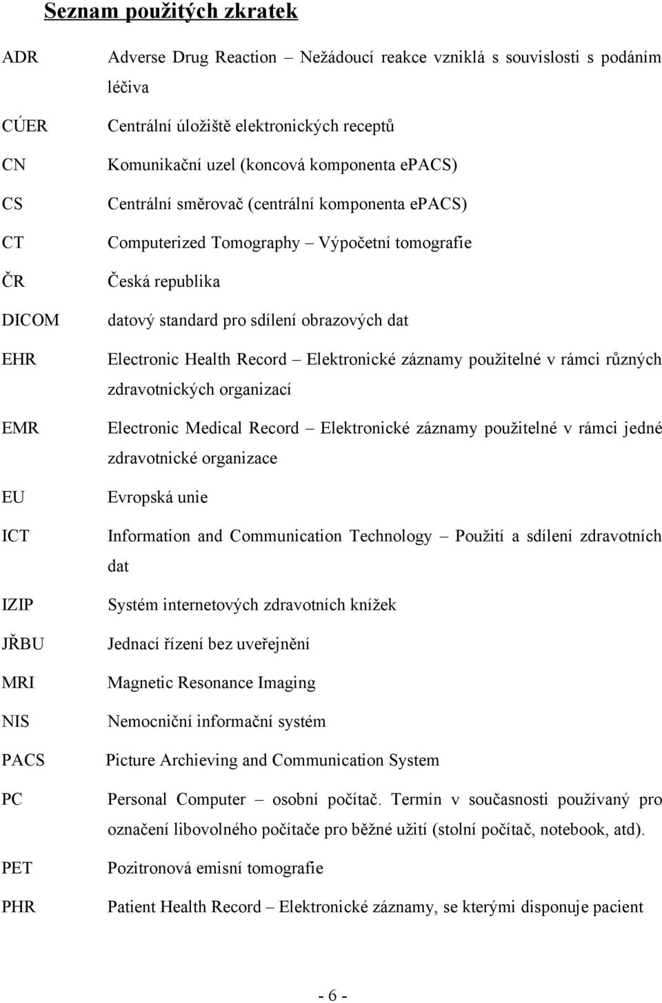 Record Elektronické záznamy použitelné v rámci různých zdravotnických organizací EMR Electronic Medical Record Elektronické záznamy použitelné v rámci jedné zdravotnické organizace EU Evropská unie