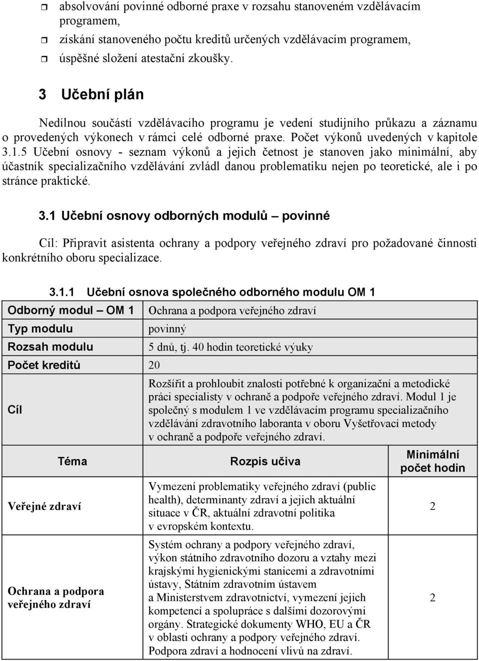 5 U ební osnovy - seznam výkon a jejich etnost je stanoven jako minimální, aby ú astník specializa ního vzd lávání zvládl danou problematiku nejen po teoretické, ale i po stránce praktické. 3.