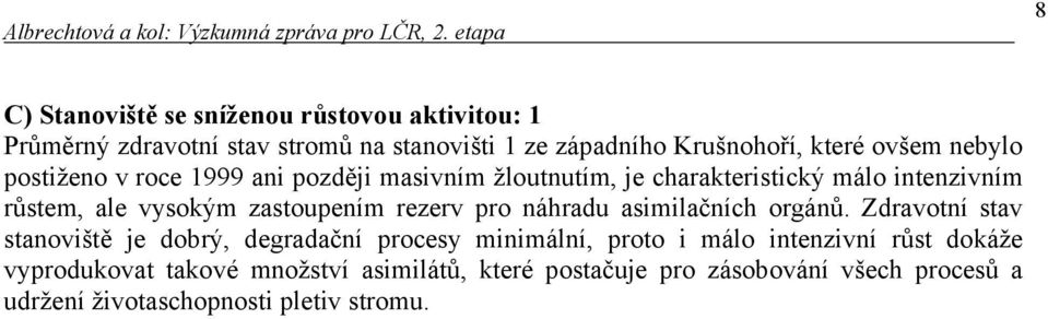 postiženo v roce 1999 ni později msivním žloutnutím, je chrkteristický málo intenzivním růstem, le vysokým zstoupením rezerv pro náhrdu