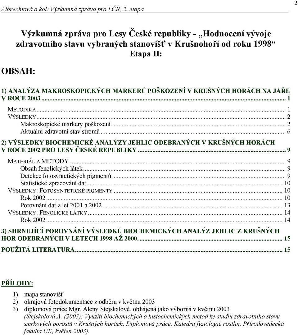 HORÁCH NA JAŘE V ROCE 23... 1 METODIKA... 1 VÝSLEDKY... 2 Mkroskopické mrkery poškození... 2 Aktuální zdrvotní stv stromů.