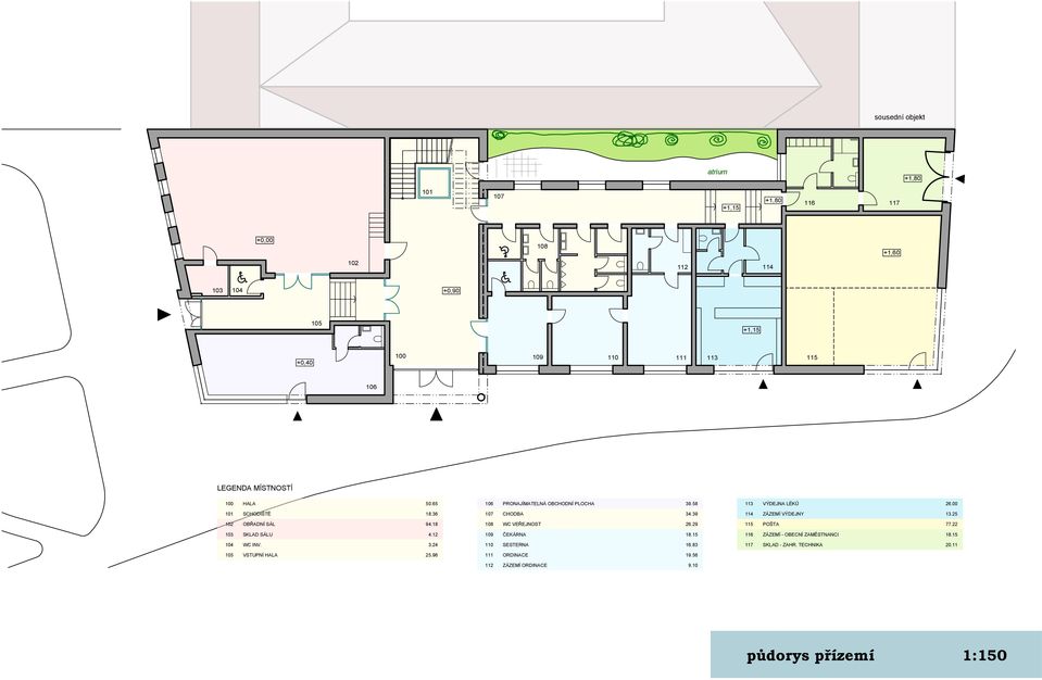 39 114 ZÁZEMÍ VÝDEJNY 13.25 102 OBŘADNÍ SÁL 94.18 108 WC VEŘEJNOST 26.29 115 POŠTA 77.22 103 SKLAD SÁLU 4.12 109 ČEKÁRNA 18.