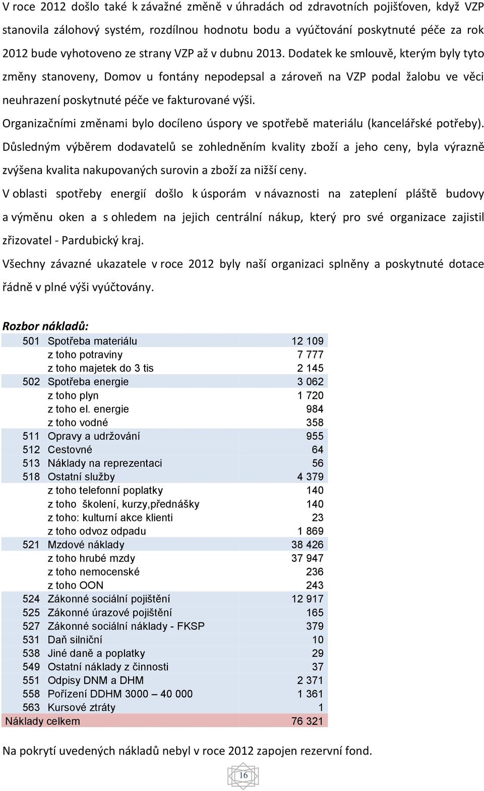 Organizačními změnami bylo docíleno úspory ve spotřebě materiálu (kancelářské potřeby).