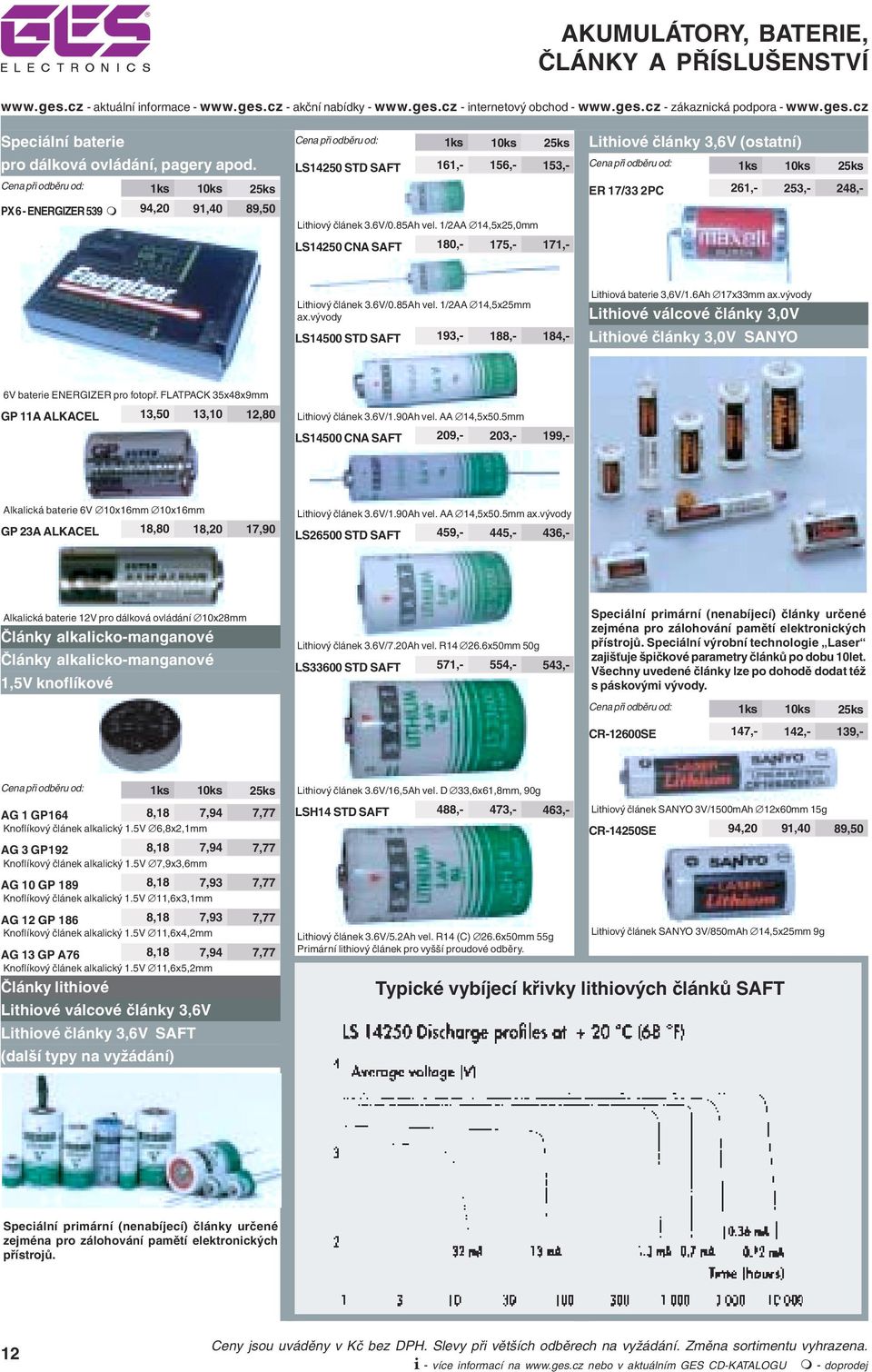 vývody LS14500 STD SAFT 193,- 188,- 184,- Lithiová baterie 3,6V/1.6Ah 17x33mm ax.vývody Lithiové válcové články 3,0V Lithiové články 3,0V SANYO 6V baterie ENERGIZER pro fotopř.