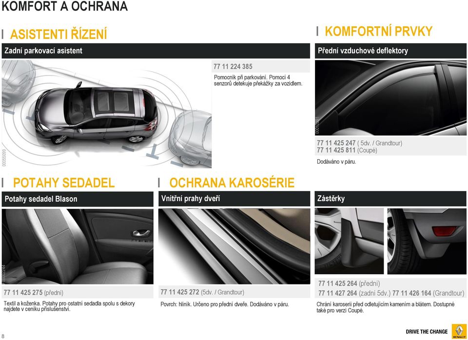 / Grandtour) 77 11 425 811 (Coupé) Dodáváno v páru. Zástěrky 77 11 425 275 (přední) Textil a koženka. Potahy pro ostatní sedadla spolu s dekory najdete v ceníku příslušenství.