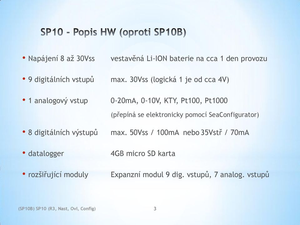 elektronicky pomocí SeaConfigurator) 8 digitálních výstupů datalogger rozšiřující moduly max.