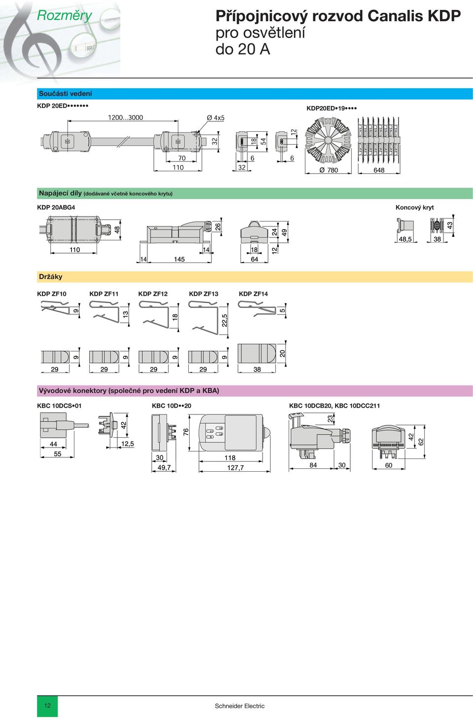 kryt Držáky KDP ZF10 KDP ZF11 KDP ZF12 KDP ZF13 KDP ZF14 Vývodové konektory (společné