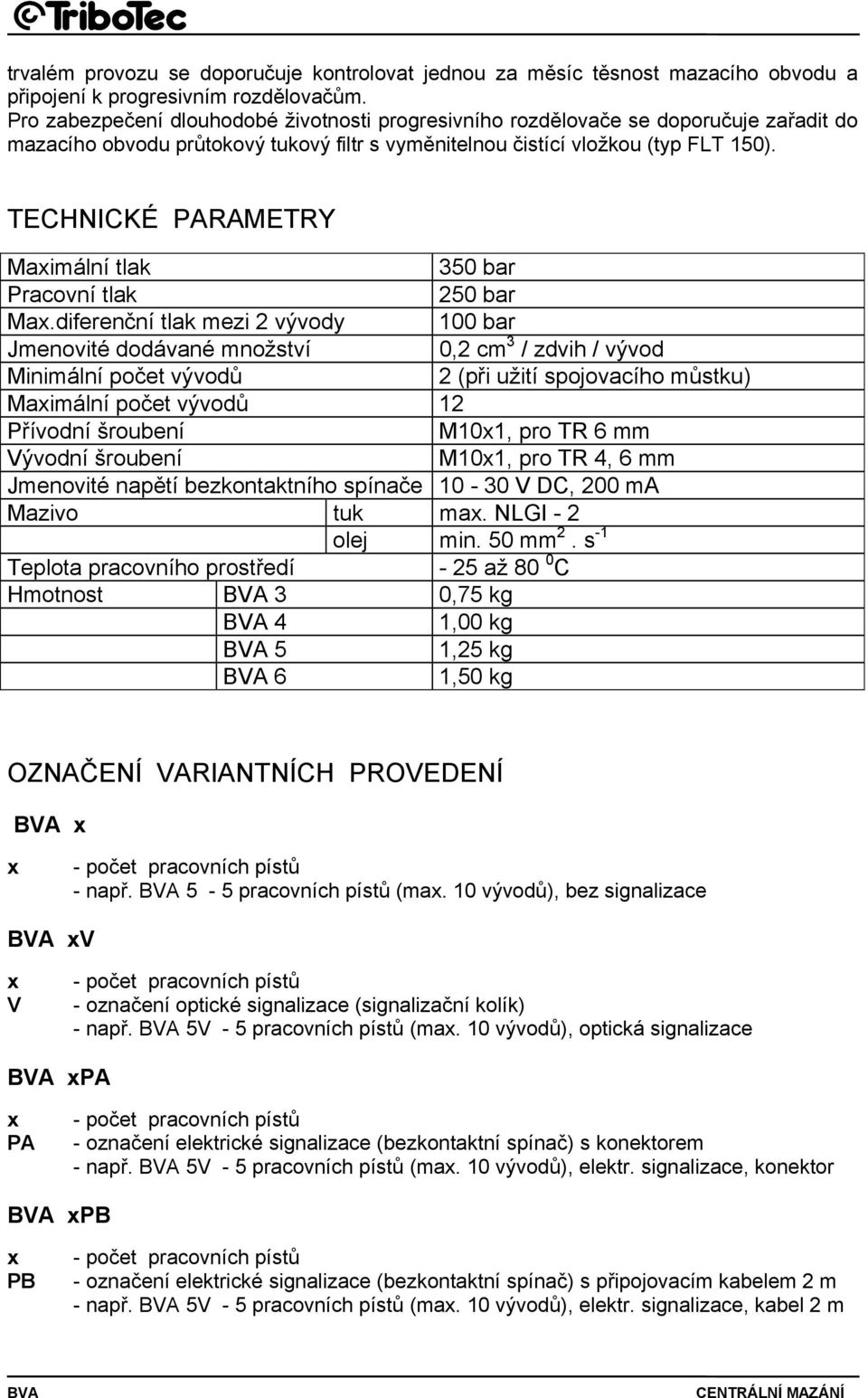 TECHNICKÉ PARAMETRY Maximální tlak 350 bar Pracovní tlak 250 bar Max.