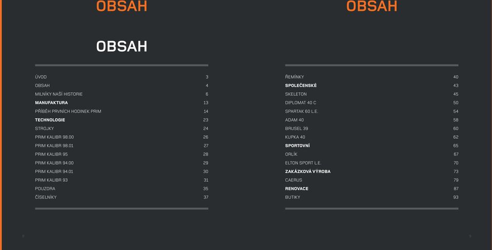 01 30 PRIM KALIBR 93 31 POUZDRA 35 ČÍSELNÍKY 37 ŘEMÍNKY 40 SPOLEČENSKÉ 43 SKELETON 45 DIPLOMAT 40 C 50 SPARTAK 60 L.E. 54 ADAM 40 58 BRUSEL 39 60 KUPKA 40 62 SPORTOVNÍ 65 ORLÍK 67 ELTON SPORT L.