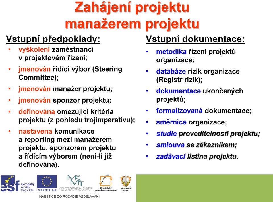 sponzorem projektu a řídícím výborem (není-li již definována).