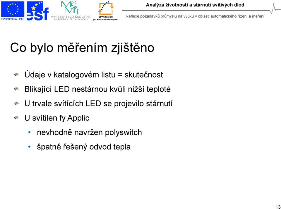 trvale svítících LED se projevilo stárnutí U svítilen fy