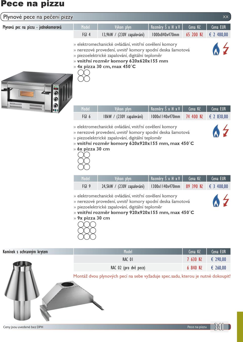 Rozměry Š x H x V Cena Kč Cena EUR FGI 6 18kW / (230V zapalování) 1000x1140x470mm 74 400 Kč 2 830,00 elektromechanické ovládání, vnitřní osvělení komory nerezové provedení, uvnitř komory spodní deska