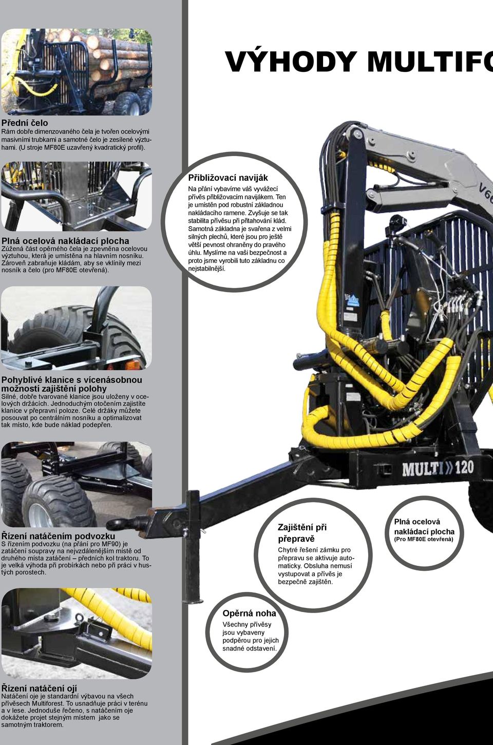 Zároveň zabraňuje kládám, aby se vklínily mezi nosník a čelo (pro MF80E otevřená). Přibližovací naviják Na přání vybavíme váš vyvážecí přívěs přibližovacím navijákem.