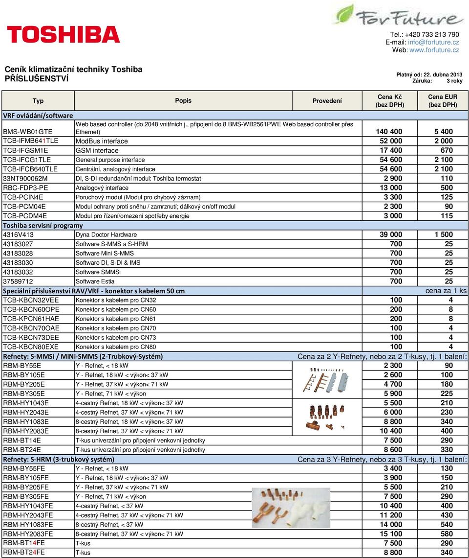 interface 54 600 2 100 TCB-IFCB640TLE Centrální, analogový interface 54 600 2 100 33NT900062M DI, S-DI redundanční modul: Toshiba termostat 2 900 110 RBC-FDP3-PE Analogový interface 13 000 500