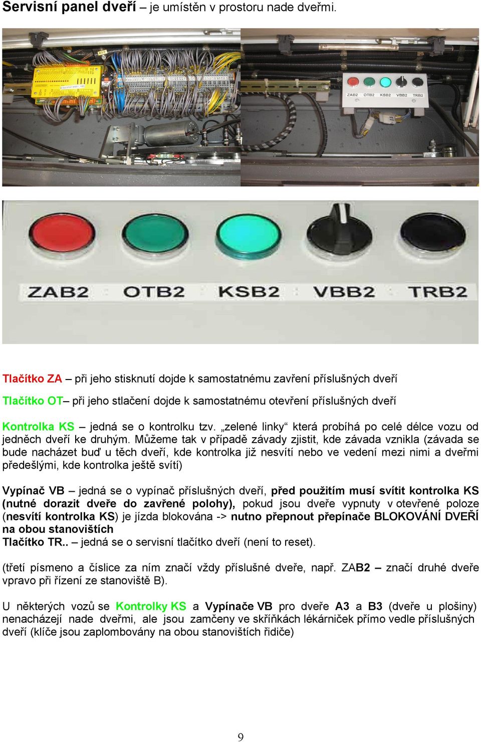 zelené linky která probíhá po celé délce vozu od jedněch dveří ke druhým.