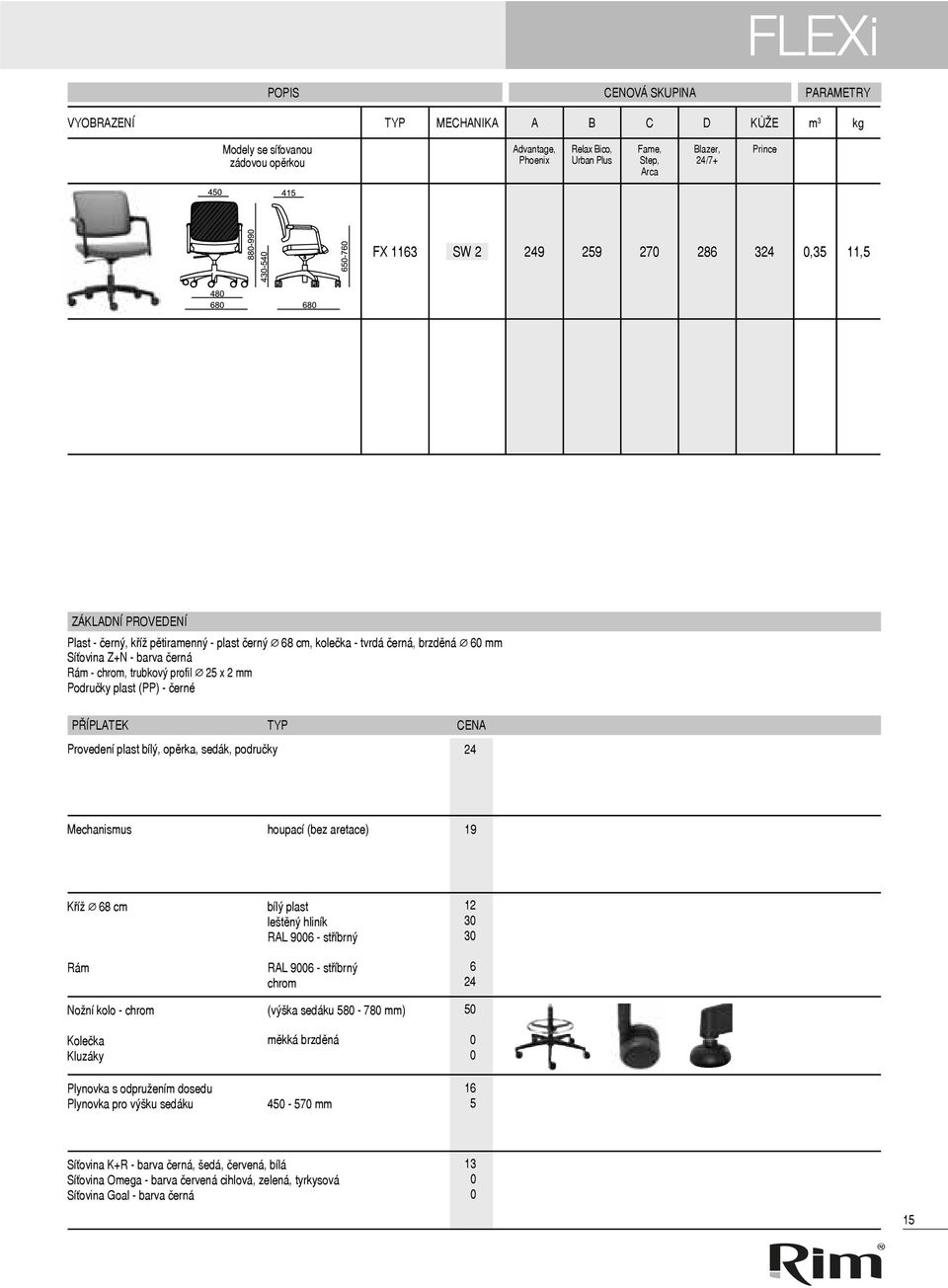 Područky plast (PP) - černé PŘÍPLATEK Provedení plast bílý, opěrka, sedák, područky CENA 24 Mechanismus houpací (bez aretace) 19 Kříž 68 cm bílý plast leštěný hliník RAL 9006 - stříbrný 12 30 30 Rám