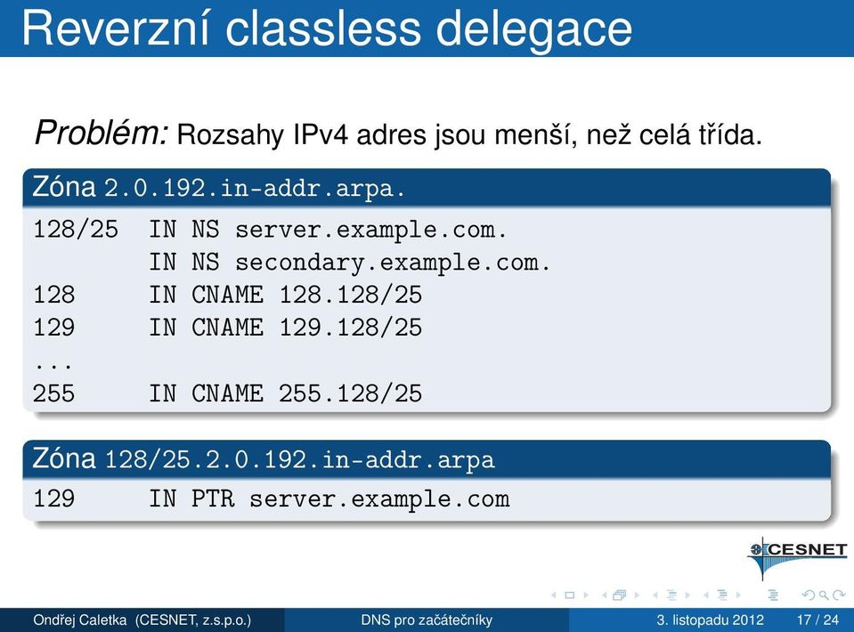 128/25 129 IN CNAME 129.128/25... 255 IN CNAME 255.128/25 Zóna 128/25.2.0.192.in-addr.