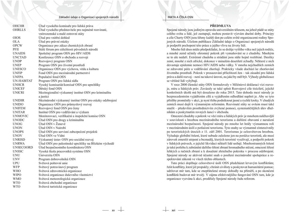 UNEP Program OSN pro životní prostředí UNESCO Organizace OSN pro výchovu, vědu a kulturu UNFIP Fond OSN pro mezinárodní partnerství UNFPA Populační fond OSN UN-HABITAT Program OSN pro lidská sídla