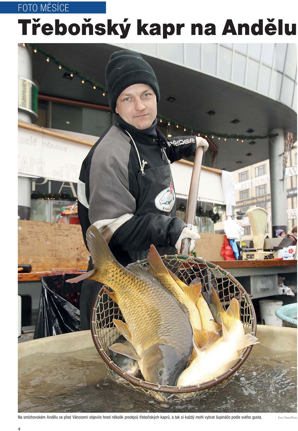 několik prodejců třeboňských kaprů, a tak si