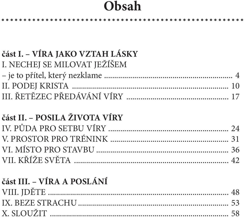 PŮDA PRO SETBU VÍRY... 24 V. PROSTOR PRO TRÉNINK... 31 VI. MÍSTO PRO STAVBU... 36 VII.