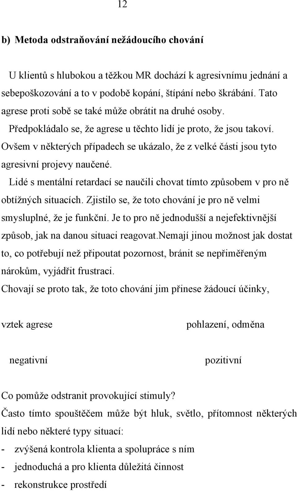 Ovšem v některých případech se ukázalo, že z velké části jsou tyto agresivní projevy naučené. Lidé s mentální retardací se naučili chovat tímto způsobem v pro ně obtížných situacích.