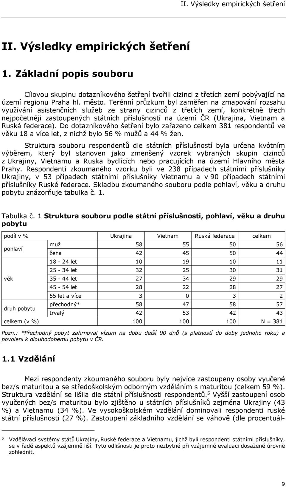 Vietnam a Ruská federace). Do dotazníkového šetření bylo zařazeno celkem 381 respondentů ve věku 18 a více let, z nichž bylo 56 % mužů a 44 % žen.