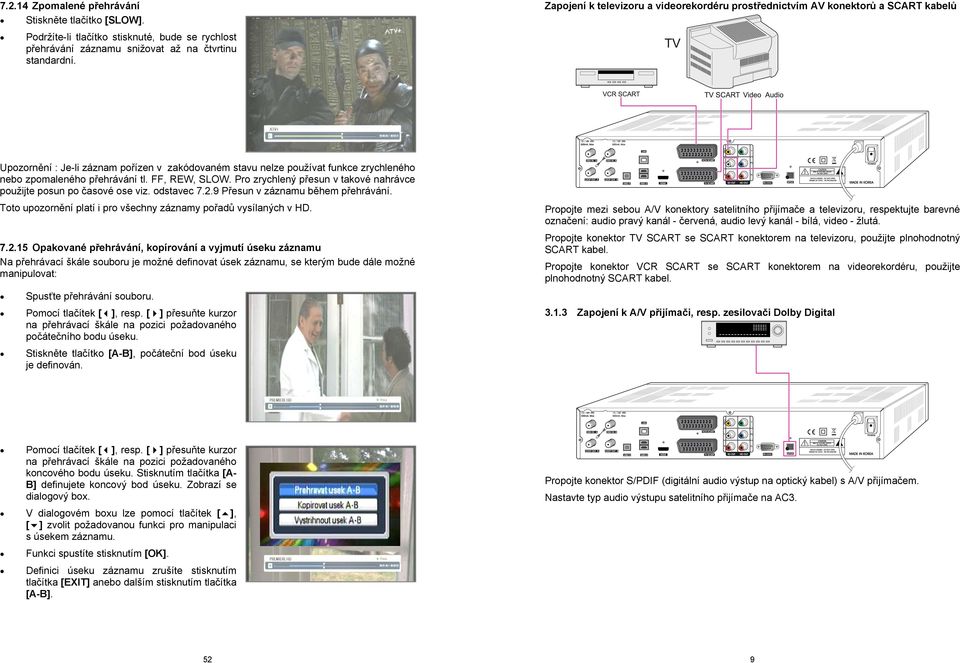 tl. FF, REW, SLOW. Pro zrychlený přesun v takové nahrávce použijte posun po časové ose viz. odstavec 7.2.9 Přesun v záznamu během přehrávání.