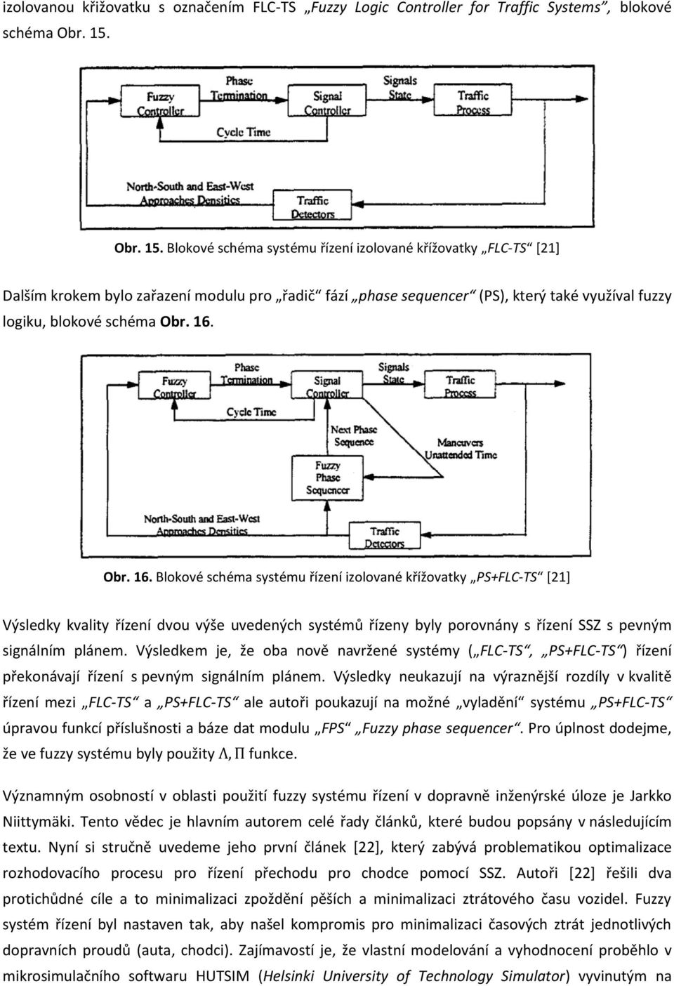 16. Obr. 16. Blokové schéma systému řízení izolované křížovatky PS+FLC-TS [21] Výsledky kvality řízení dvou výše uvedených systémů řízeny byly porovnány s řízení SSZ s pevným signálním plánem.