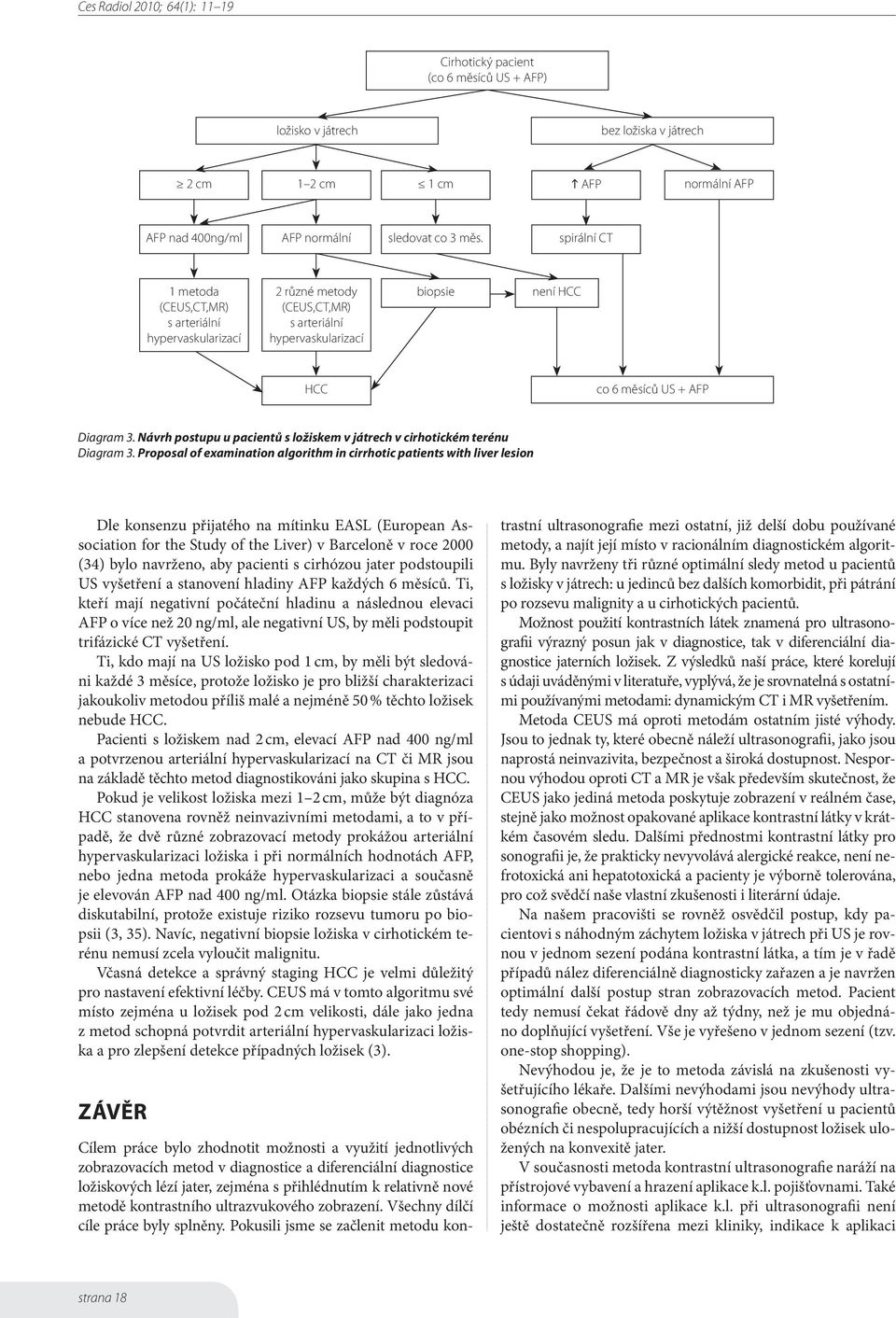 Návrh postupu u pacientů s ložiskem v játrech v cirhotickém terénu Diagram 3.