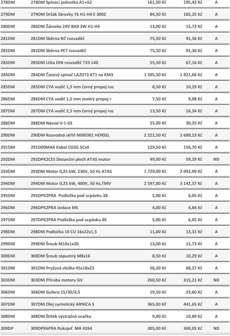 821,66 Kč A 285DM 285DM CYA vodič 1,5 mm černý propoj roz 8,50 Kč 10,29 Kč A 286DM 286DM CYA vodič 1,5 mm modrý propoj r 7,50 Kč 9,08 Kč A 287DM 287DM CYA vodič 2,5 mm černý propoj roz 13,50 Kč 16,34