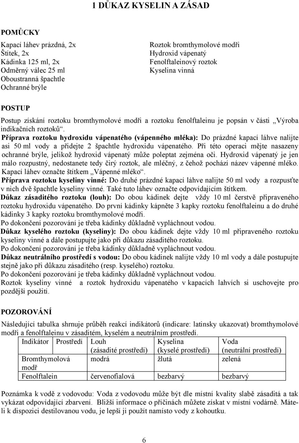 Příprava roztoku hydroxidu vápenatého (vápenného mléka): Do prázdné kapací láhve nalijte asi 0 ml vody a přidejte 2 špachtle hydroxidu vápenatého.