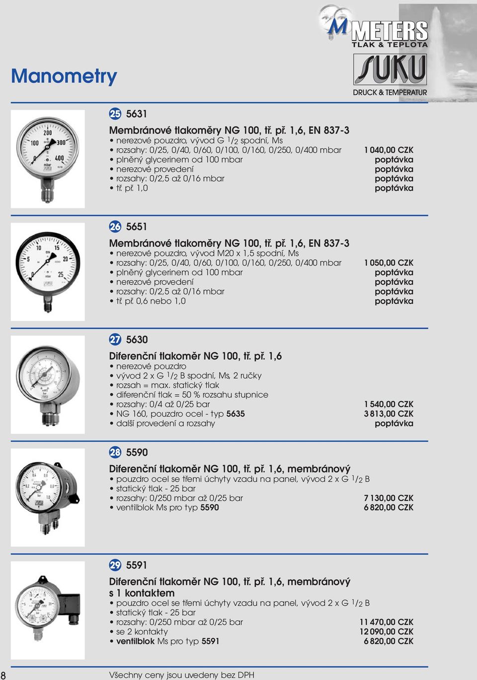 1,0 1 040,00 CZK 26 5651 Membránové tlakoměry NG 100, tř. př.