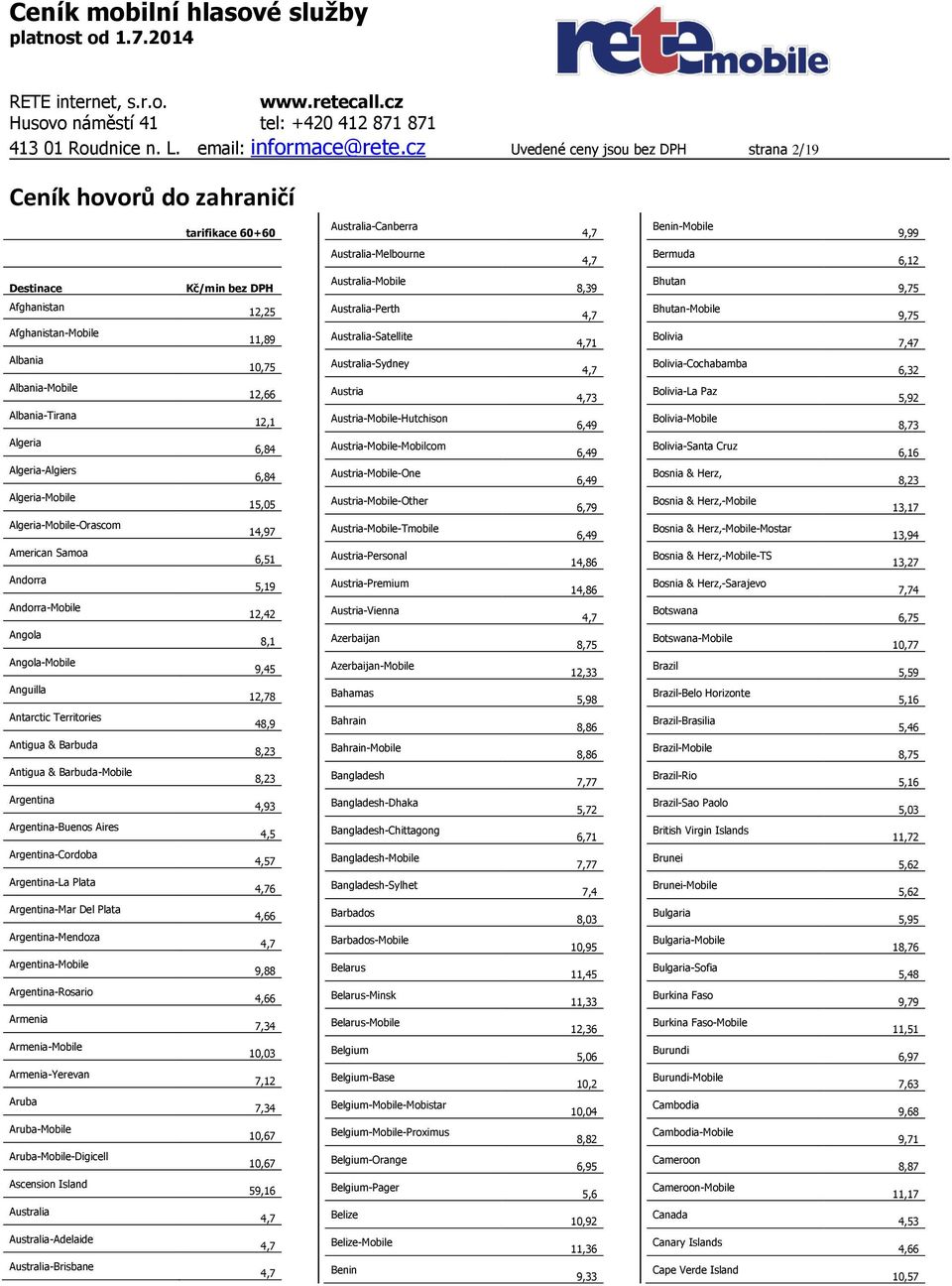 8,39 Bhutan 9,75 Afghanistan Afghanistan-Mobile Albania Albania-Mobile Albania-Tirana Algeria Algeria-Algiers Algeria-Mobile Algeria-Mobile-Orascom American Samoa Andorra Andorra-Mobile Angola