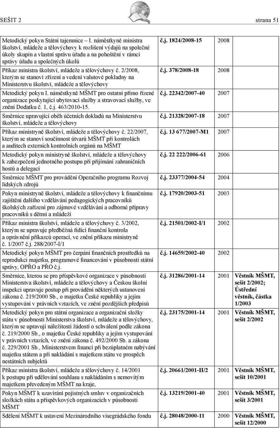 mládeže a tělovýchovy č. 2/2008, kterým se stanoví zřízení a vedení valutové pokladny na Ministerstvu školství, mládeže a tělovýchovy Metodický pokyn I.