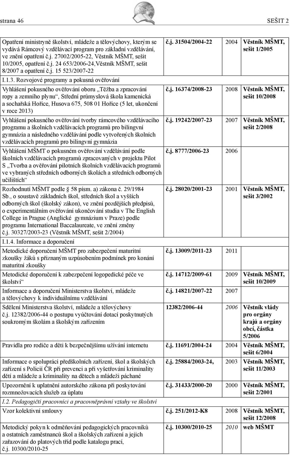 2006-24,Věstník MŠMT, sešit 8/2007 a opatření č.j. 15 523/