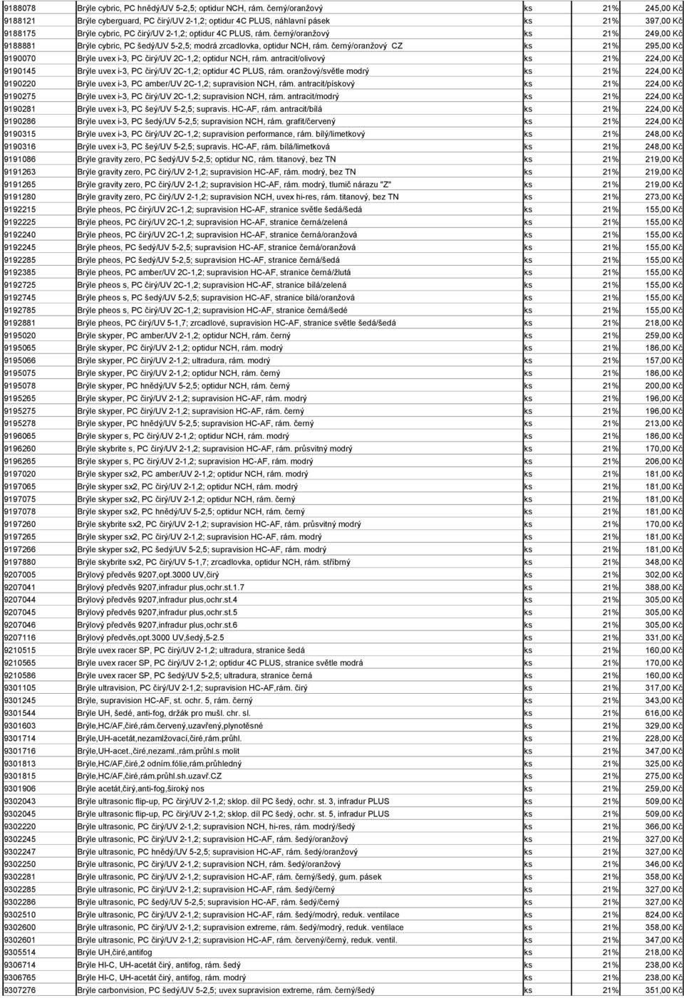 černý/oranžový ks 21% 249,00 Kč 9188881 Brýle cybric, PC šedý/uv 5-2,5; modrá zrcadlovka, optidur NCH, rám.