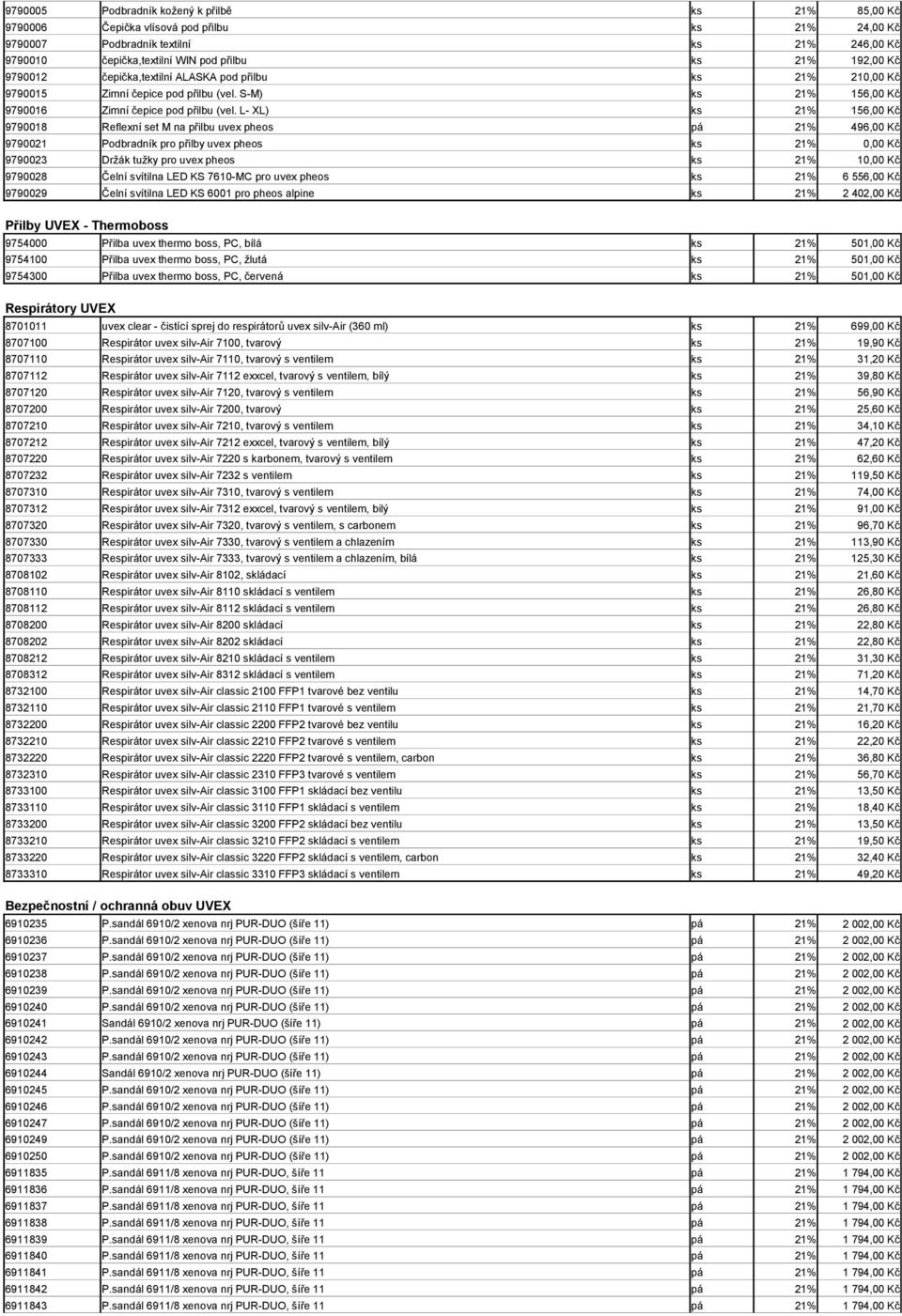 L- XL) ks 21% 156,00 Kč 9790018 Reflexní set M na přilbu uvex pheos pá 21% 496,00 Kč 9790021 Podbradník pro přilby uvex pheos ks 21% 0,00 Kč 9790023 Držák tužky pro uvex pheos ks 21% 10,00 Kč 9790028