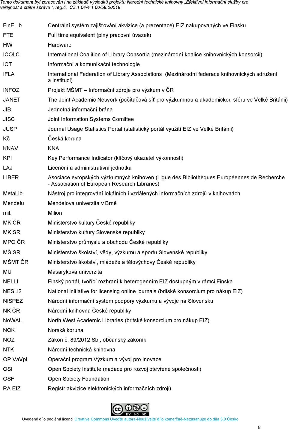 equivalent (plný pracovní úvazek) Hardware International Coalition of Library Consortia (mezinárodní koalice knihovnických konsorcií) Informační a komunikační technologie International Federation of