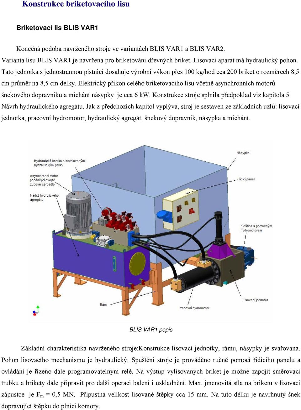 Elektrický příkon celého briketovacího lisu včetně asynchronních motorů šnekového dopravníku a míchání násypky je cca 6 kw.