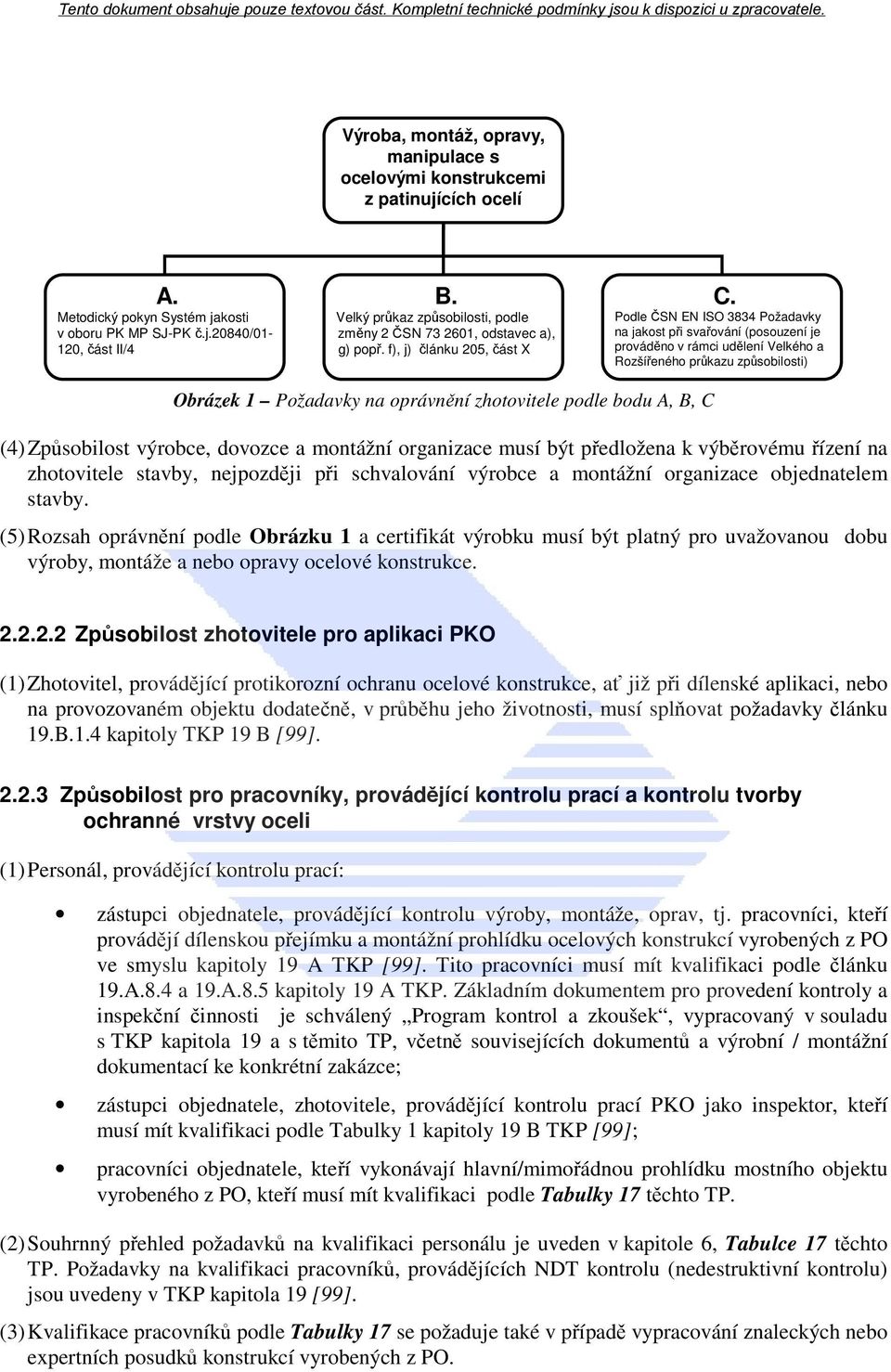 Podle ČSN EN ISO 3834 Požadavky na jakost při svařování (posouzení je prováděno v rámci udělení Velkého a Rozšířeného průkazu způsobilosti) Obrázek 1 Požadavky na oprávnění zhotovitele podle bodu A,